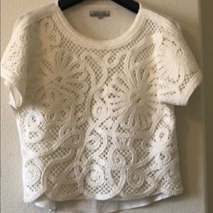 Lace floral white top S/M short sleeve Cotton